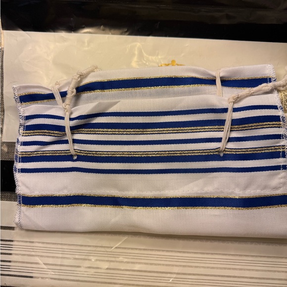 3012 Tallit Talis Prayer Shawl Acrylic Made In Israel Blue And Gold 9” X 39.5” - Picture 10 of 12